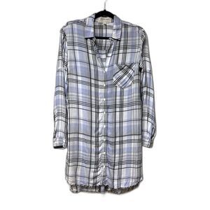 CLOTH & STONE Plaid Shirt Dress, Long Sleeve, Raw Hem, Sz S